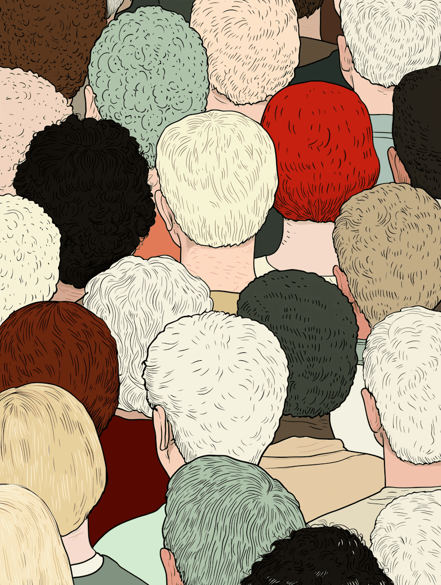 Illustration of a diverse group of people showing different hair types and colors, representing inclusion.